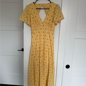 Altar'd State Yellow Floral Midi/Maxi Dress with Flutter Sleeves